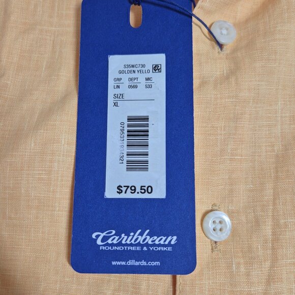 Caribbean Men's Shirt Size XL Orange 100% Linen Button Up Short Sleeve NWT (57) - Picture 6 of 8